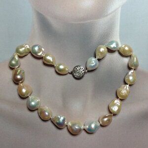 Natural Color Large Baroque Freshwater Pearl Necklace.